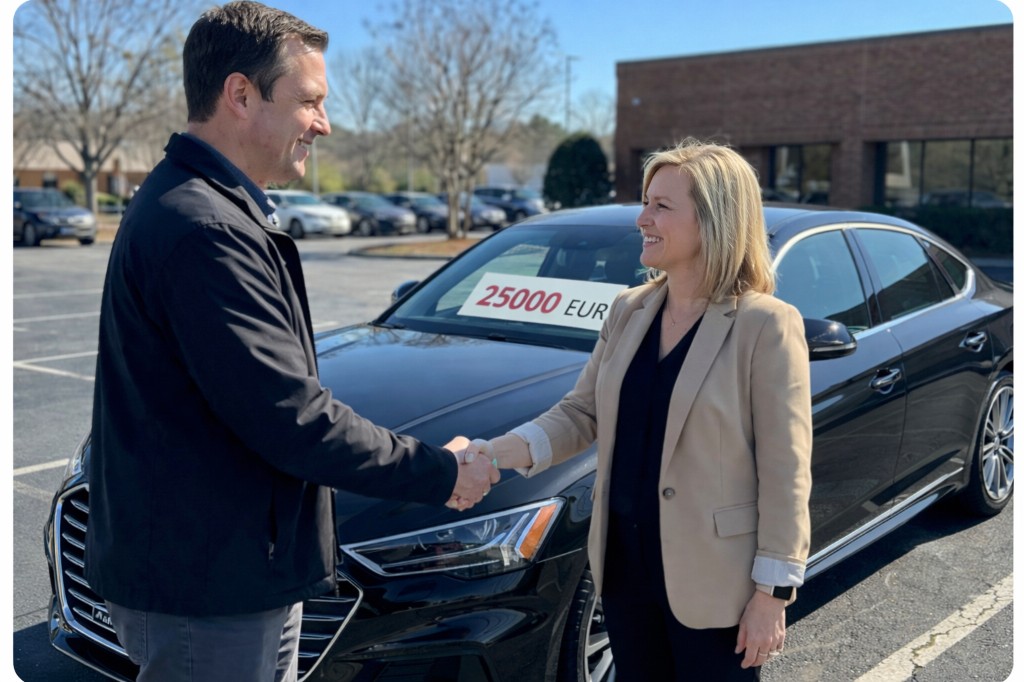 Used car purchase in a parking lot